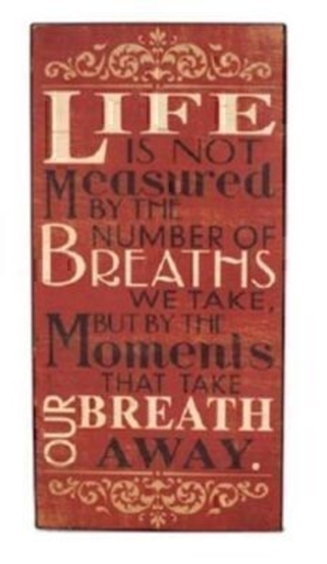 Shabby Chic Life Is Not Measured Sign By Heaven Sends. Red sign with black and cream writing saying sign plaque by Heaven Sends with the caption 'Life is not measured by the number of breaths we take bit by the moments that take our breath away' Size 40x